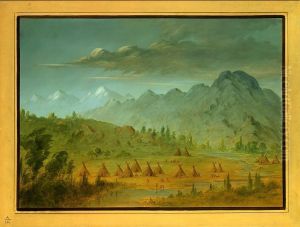 A Crow Village and the Salmon River Mountains by George Catlin