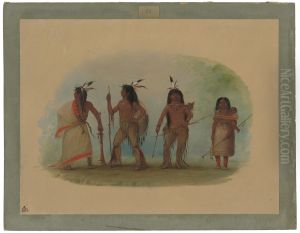 Four Apachee Indians by George Catlin
