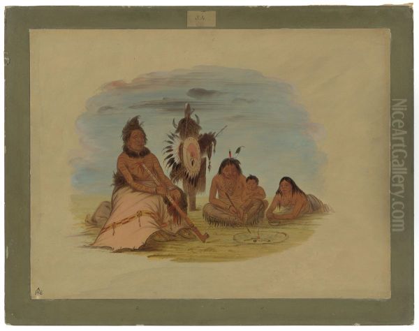 An Aged Minatarree Chief and His Family - view 1