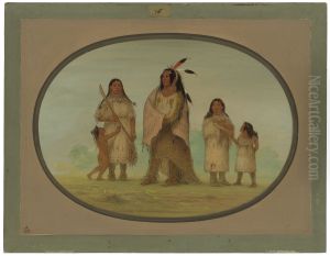 Assinneboine Warrior and His Family by George Catlin