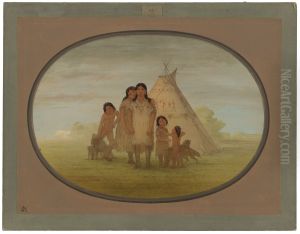 Camanchee Chief's Children and Wigwam by George Catlin