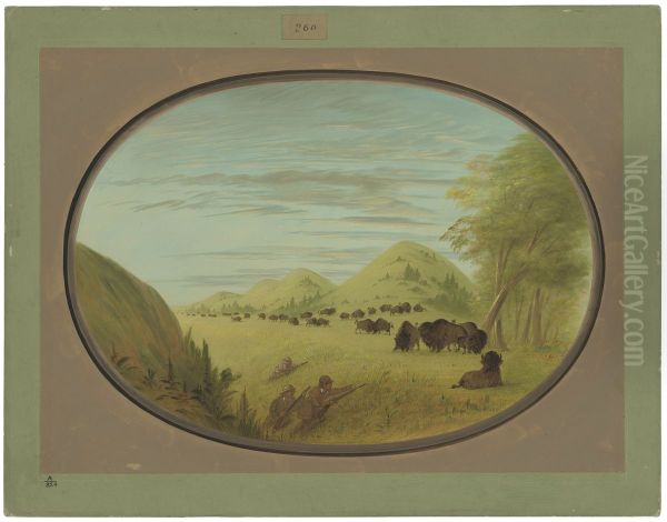 Catlin and Two Companions Shooting Buffalo - view 1