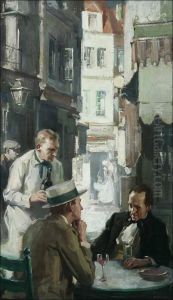 Figures At Outdoor Cafe S L/r: Pruett Carter O/c 34x20 Est:$3000/5000 by Pruett Carter