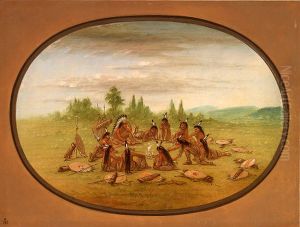 A Foot War Party in Council - Mandan by George Catlin