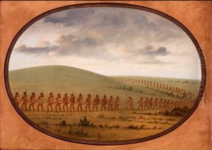 Indian File - Iowa by George Catlin