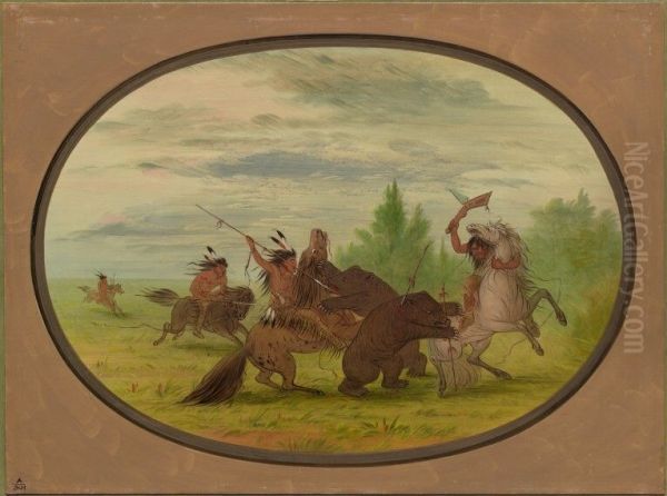K'nisteneux Indians Attacking Two Grizzly Bears - view 1