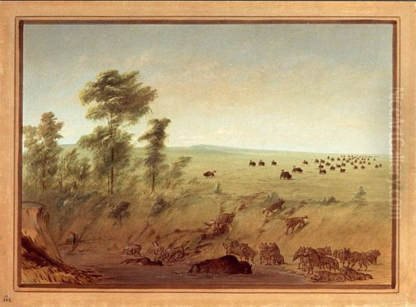 Mired Buffalo and Wolves - view 1