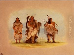 Omaha Chief, His Wife, and a Warrior by George Catlin