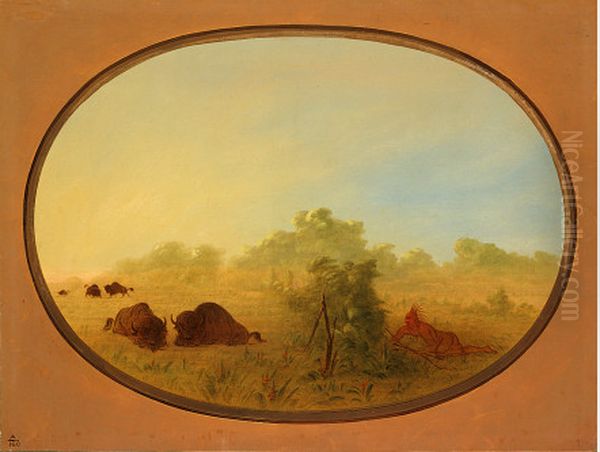 Pawnee Indians Approaching Buffalo - view 1
