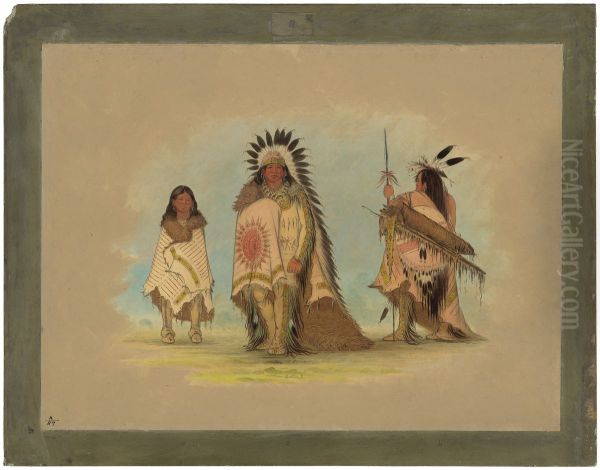 A Sioux Chief, His Daughter, and a Warrior - view 1
