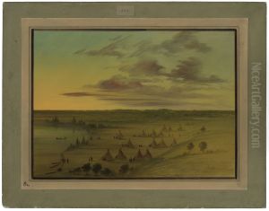 Sioux Village - Lac du Cygne by George Catlin