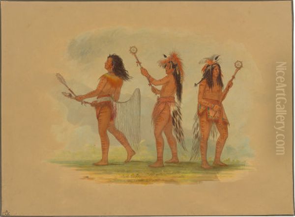Three Celebrated Ball Players - Choctaw, Sioux and Ojibbeway - view 1