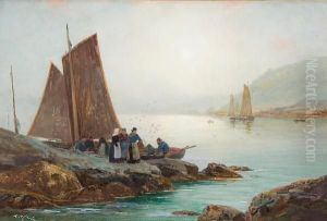 Landing The Catch, St. Levan's Cliff by Richard Harry Carter