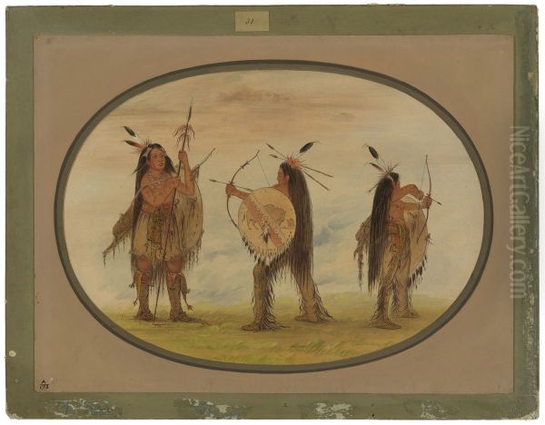 Three Mandan Warriors Armed for War - view 1
