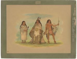 Three Minatarree Indians by George Catlin