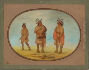 Two Weeah Warriors and a Woman by George Catlin