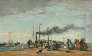 Jetty and Wharf at Trouville by Eugene Louis Boudin