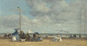 Beach at Trouville by Eugene Louis Boudin