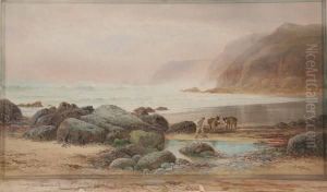 Man With Mules On Beach, Cornwall