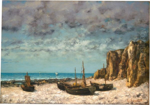 Boats on a Beach, Etretat - view 1