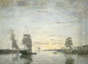 Entrance to the Harbor, Le Havre by Eugene Louis Boudin