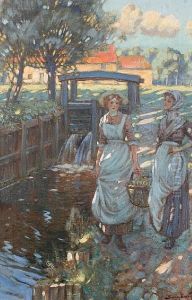 Two Young Women By A Stream by Sydney Carter