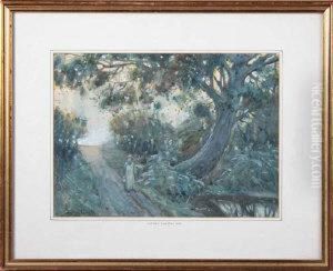 A Female Figure On A Woodland Path by Sydney Carter