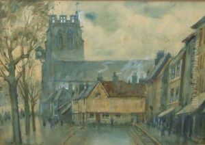 Town Street Scene At Dusk by Sydney Carter