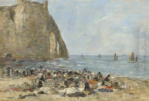 Washerwomen on the Beach of Etretat by Eugene Louis Boudin