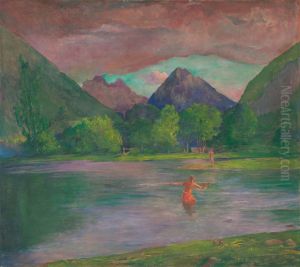 The Entrance to the Tautira River, Tahiti. Fisherman Spearing a Fish by John La Farge