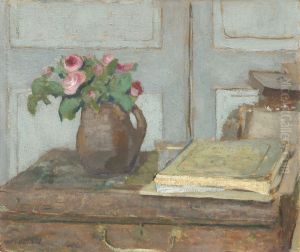 The Artist's Paint Box and Moss Roses by Jean-Edouard Vuillard