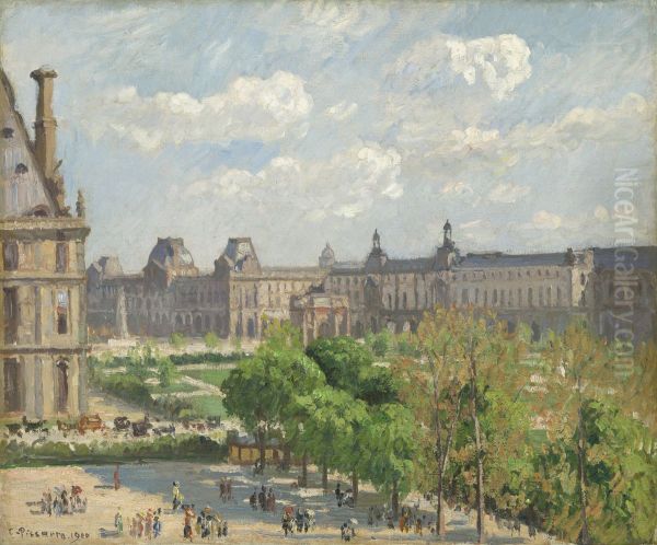 Ansicht des Louvre, Blick aus einem Fenster der Rue de Rivoli auf das Gebaude des Louvre, die Tuileriengarten und das Caroussel - view 1