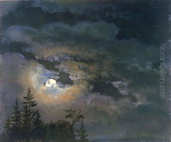 A cloud and landscape study by moonlight - view 1