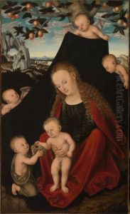 Madonna mit Kind, dem Johannesknaben und Engeln by Lucas Cranach the Elder