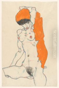 Standing Nude with Orange Drapery