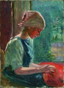 Jeune Fille Brodant by Eugene Cartier