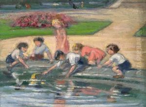 Enfants Jouant Pres Dubassin by Eugene Cartier