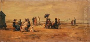 The Beach at Trouville by Eugene Louis Boudin