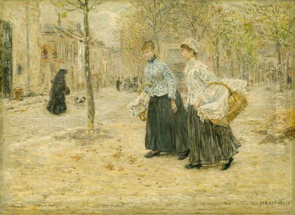 Two Washerwomen Crossing a Small Park in Paris - view 1
