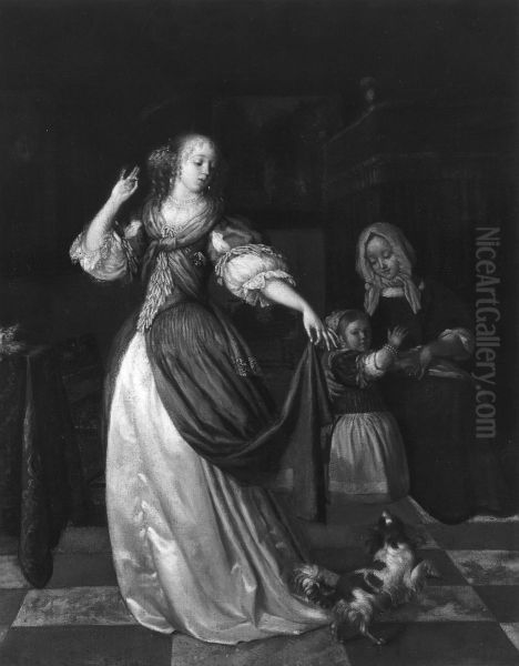 Lady Playing with a Dog - view 1