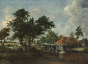 The Watermill with the Great Red Roof by Meindert Hobbema