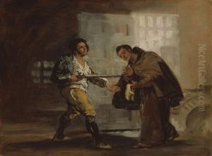 Friar Pedro Offers Shoes to El Maragato and Prepares to Push Aside His Gun by Francisco Goya Fuendetodos