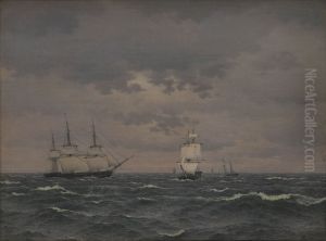 A Corvette Reefing Sails in a Freshening Wind and some other Ships by Christoffer Wilhelm Eckersberg