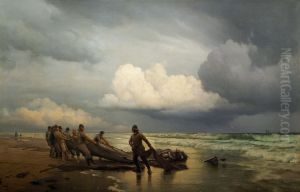 Fischer holen am Nordstrand von Skagen die Netze ein Fischer holen am Nordstrand von Skagen die Netze ein