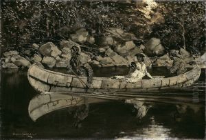 Paddling the Wounded British Officer by Frederic Remington
