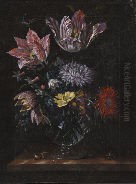 A Glass Vase with Flowers - view 1