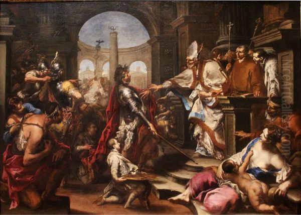 Theodosius Repulsed from the Church by Saint Ambrose - view 1