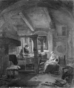 The Weaver at Work in his Home by Thomas Wijck