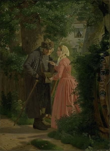 En ung pige beder landsbyens gamle postbud besorge et brev - view 1