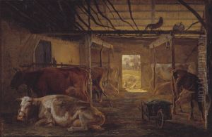 A Cowshed on a Farm at Vejby, Zealand by Johan Lundbye